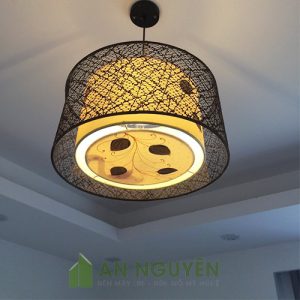Đèn Vải: Mẫu đèn vải thả trần tròn trang trí phòng khách
