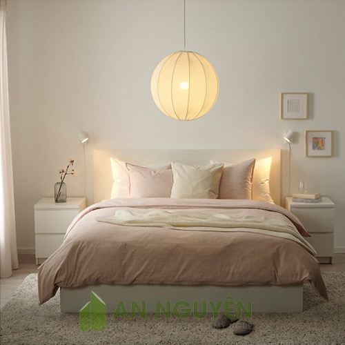 Đèn Vải: Mẫu đèn vải hình cầu khung sắt trang trí phòng ngủ