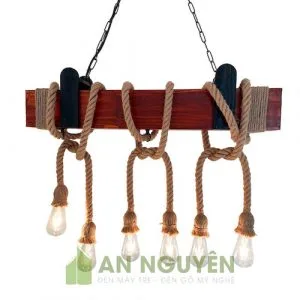 Đèn Gỗ: Đèn hộp gỗ thả trần sáu dây thừng trang trí quán cafe cực đẹp