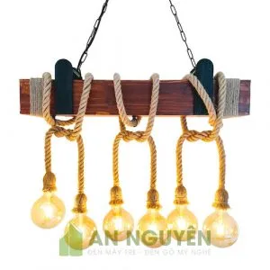 Đèn Gỗ: Đèn hộp gỗ thả trần sáu dây thừng trang trí quán cafe cực đẹp