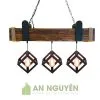Đèn Gỗ: Đèn chùm hộp gỗ và đèn sắt lập phương trang trí quán cafe vintage