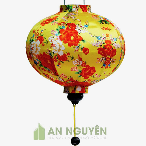 Đèn Vải: Mẫu đèn Hội An lồng vải kiểu tròn vải phi hoa văn trang trí nhà hàng