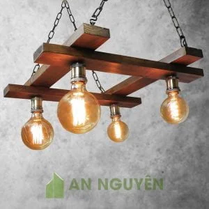 Đèn Gỗ: Mẫu chùm đèn gỗ trang trí quán cafe vintage