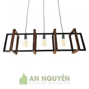 Đèn Gỗ: Mẫu đèn chùm gỗ thả trần trang trí bàn ăn dài tuyệt đẹp
