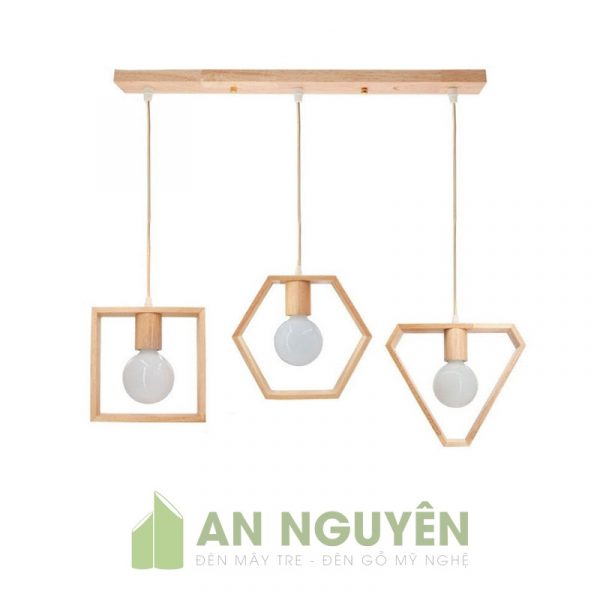 Đèn Gỗ: Mẫu đèn gỗ hình lục giác đơn giản thả trần trang trí quán trà