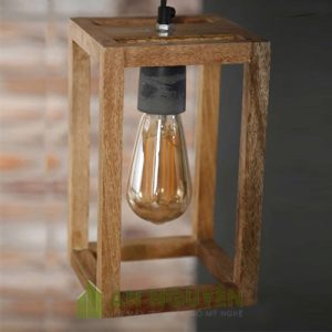 Đèn Gỗ: Mẫu đèn gỗ hộp chữ nhật trang trí bàn ăn, nhà hàng, phòng khách homestay