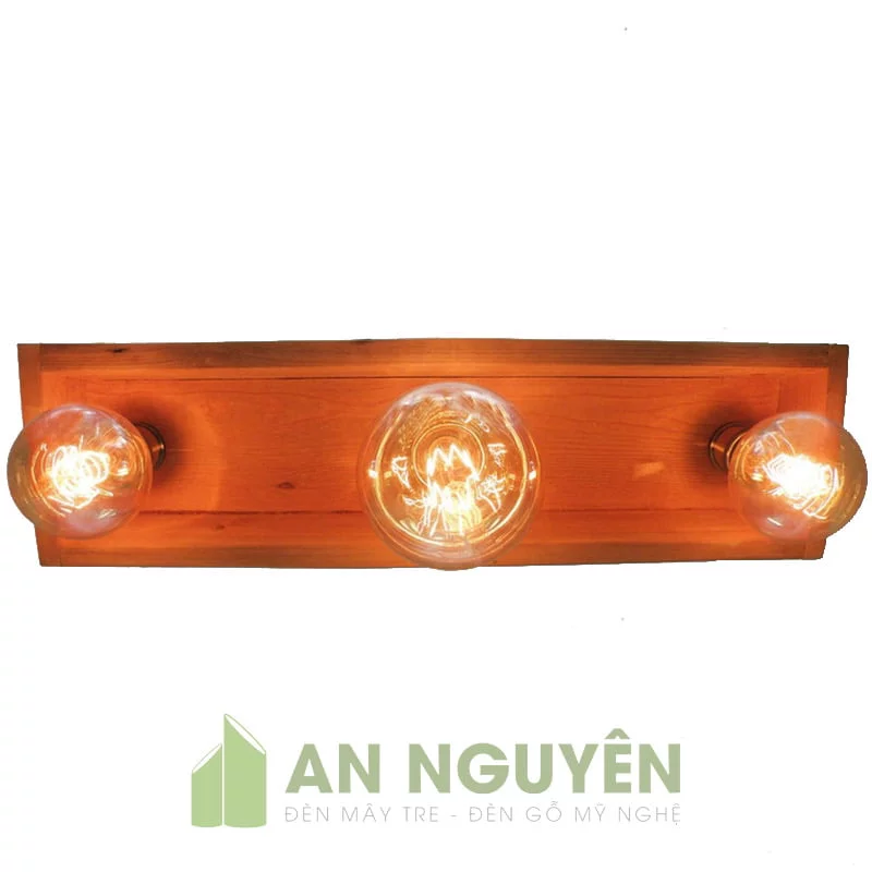 Đèn Gỗ: Mẫu đèn gỗ kiểu trang trí bàn ăn 3 bóng đèn Vintage