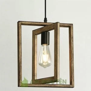 Đèn Gỗ: Mẫu đèn thả gỗ 2 hình chữ nhật lồng nhau trang trí quán trà