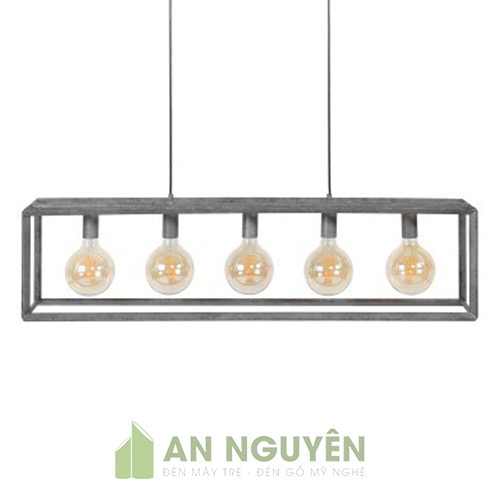 Đèn Gỗ: Mẫu đèn gỗ thả trần 5 bóng trang trí bàn ăn phong cách đơn giản