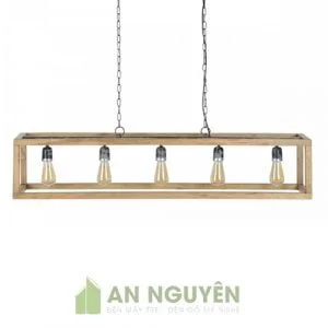 Đèn Gỗ: Mẫu đèn gỗ thả trần 5 bóng trang trí bàn ăn phong cách đơn giản