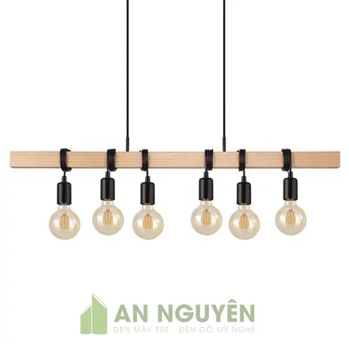 Đèn Gỗ: Mẫu đèn 6 đây thả trần quấn khúc gỗ vuông trang trí quán cafe
