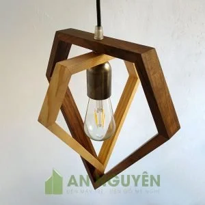 Đèn Gỗ: Mẫu đèn gỗ 2 hình kim cương thả trần trang trí quán trà sữa
