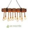 Đèn Gỗ: Mẫu đèn hộp gỗ 10 dây thừng thả trần trang trí quán cafe cực đẹp