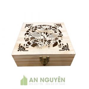 Hộp Gỗ: Mẫu hộp gỗ quà tặng Trung Thu khắc cắt hoa văn đẹp đựng bánh & trà