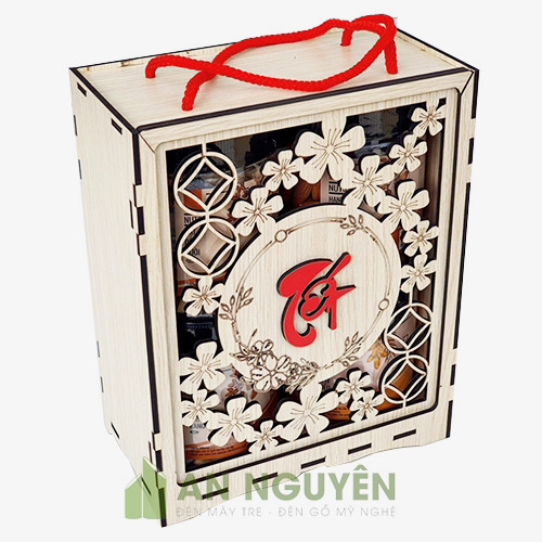 Hộp Gỗ: Mẫu hộp gỗ đựng quà Tết có quay cầm làm quà tặng khách hàng