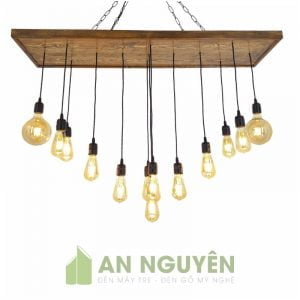 Đèn Gỗ: Mẫu chùm đèn gỗ thả trần nhiều bóng trang trí phòng khách