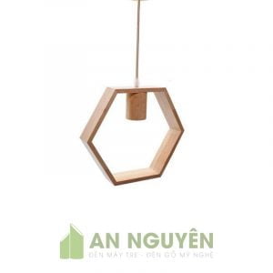 Đèn Gỗ: Mẫu đèn gỗ hình lục giác đơn giản thả trần trang trí quán trà
