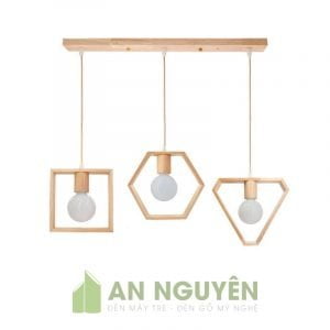 Đèn Gỗ: Mẫu đèn gỗ hình lục giác đơn giản thả trần trang trí quán trà