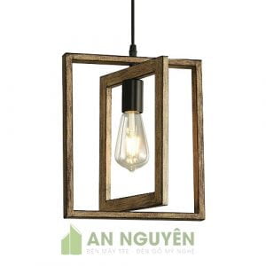 Đèn Gỗ: Mẫu đèn thả gỗ 2 hình chữ nhật lồng nhau trang trí quán trà