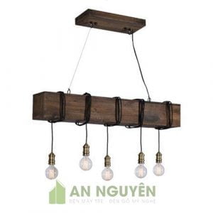 Đèn Gỗ: Hộp đèn gỗ thả trần 5 đui đồng trang trí quán cafe