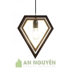 Đèn Gỗ: Mẫu đèn gỗ 2 hình kim cương thả trần trang trí quán trà sữa