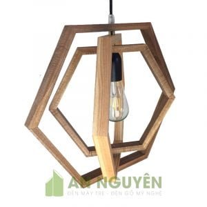 Đèn Gỗ: Mẫu đèn thả gỗ 3 hình lục giác lồng nhau trang trí quán trà