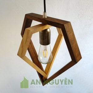 Đèn Gỗ: Mẫu đèn gỗ 2 hình kim cương thả trần trang trí quán trà sữa