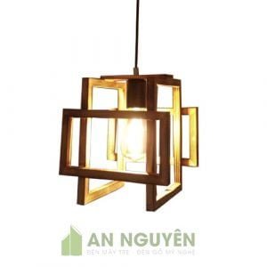 Đèn gỗ khung chữ nhật xếp chồng thả bàn ăn
