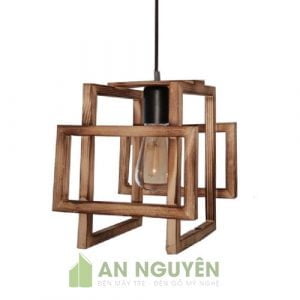 Đèn gỗ khung chữ nhật xếp chồng thả bàn ăn
