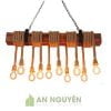 Đèn Gỗ: Mẫu đèn hộp gỗ 10 dây thừng thả trần trang trí quán cafe cực đẹp