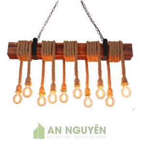 Đèn Gỗ: Mẫu đèn hộp gỗ 10 dây thừng thả trần trang trí quán cafe cực đẹp