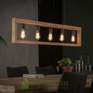 Mẫu đèn thả bàn ăn khung gỗ chữ nhật 5 bóng trang trí