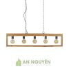 Mẫu đèn thả bàn ăn khung gỗ chữ nhật 5 bóng trang trí