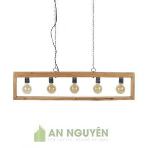 Mẫu đèn thả bàn ăn khung gỗ chữ nhật 5 bóng trang trí