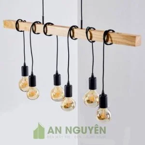 Đèn Gỗ: Mẫu đèn 6 đây thả trần quấn khúc gỗ vuông trang trí quán cafe