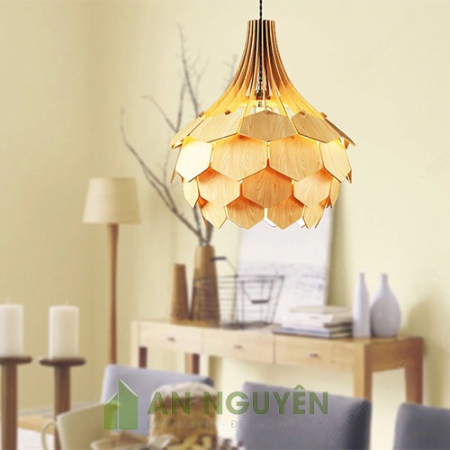 Đèn Gỗ: Mẫu đèn gỗ hình bó hoa lá tròn, lá lục giác trang trí bàn ăn