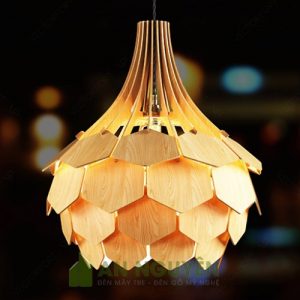 Đèn Gỗ: Mẫu đèn gỗ hình bó hoa lá tròn, lá lục giác trang trí bàn ăn