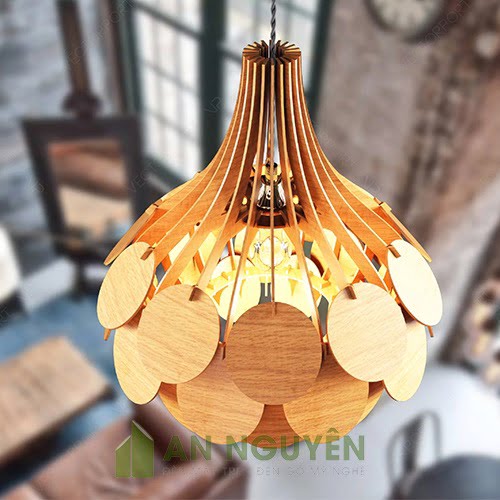 Đèn gỗ hình bó hoa lá tròn, lá lục giác thả trần cho bàn ăn