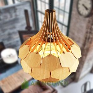 Đèn Gỗ: Mẫu đèn gỗ hình bó hoa lá tròn, lá lục giác trang trí bàn ăn