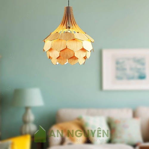 Đèn gỗ hình bó hoa lá tròn, lá lục giác thả trần cho bàn ăn