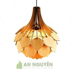 Đèn Gỗ: Mẫu đèn gỗ hình bó hoa, lá tròn bầu thả trần trang trí bàn ăn