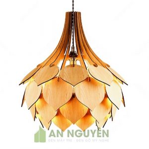 Đèn Gỗ: Mẫu đèn gỗ hình bó hoa, lá tròn bầu thả trần trang trí bàn ăn