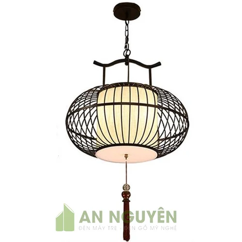 Đèn Vải: Mẫu đèn sắt cầu dẹt lồng vải trang trí nhà hàng truyền thống