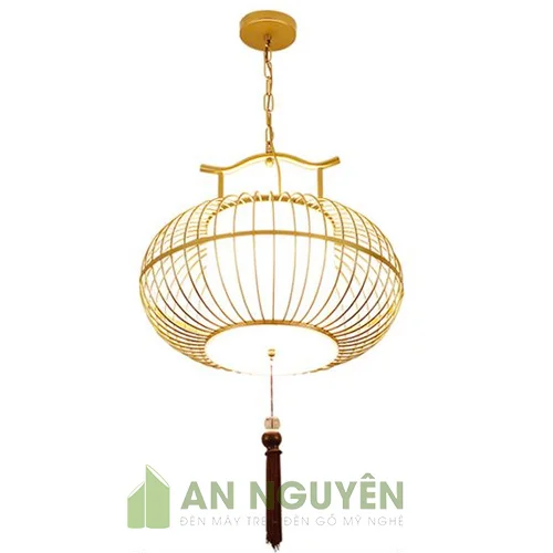 Đèn Vải: Mẫu đèn sắt cầu dẹt lồng vải trang trí nhà hàng truyền thống