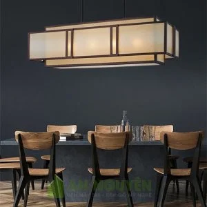 Đèn Vải: Mẫu đèn vải hộp chữ nhật 2 lớp viền sắt thả trần trang trí
