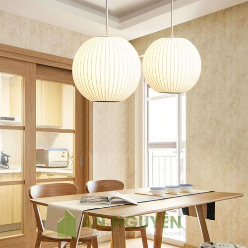 Đèn Vải: Mẫu đèn vải hình cầu như quả bóng phong cách đơn giản trang trí bàn ăn
