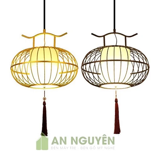 Đèn Vải: Mẫu đèn sắt cầu dẹt lồng vải trang trí nhà hàng truyền thống