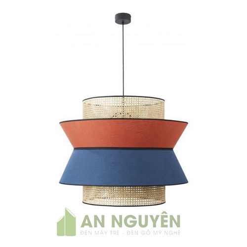 Đèn Vải: Mẫu đèn vải 2 màu kết hợp mây đan mắt cáo trang trí bàn ăn nhà hàng