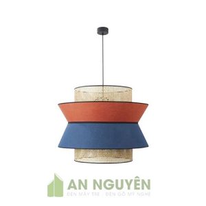 Đèn Vải: Mẫu đèn vải 2 màu kết hợp mây đan mắt cáo trang trí bàn ăn nhà hàng