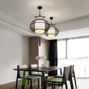 Đèn Vải: Mẫu đèn sắt cầu dẹt lồng vải trang trí nhà hàng truyền thống